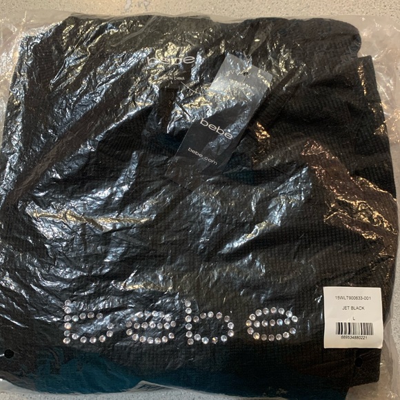 Bebe Logo Light Thermal Tie Waist Top Black Size L - Picture 8 of 8